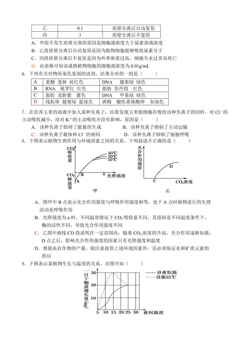 2019-2020年高三第五次月考生物试题.doc_第2页