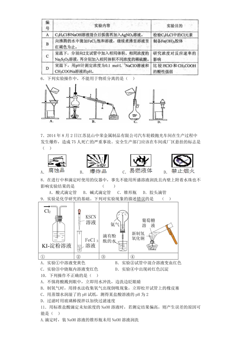 2019-2020年高考化学复习 化学实验基础知识考点突破精选题.doc_第2页