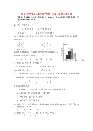 2019-2020年高二數(shù)學上學期期中試題 文 新人教A版.doc