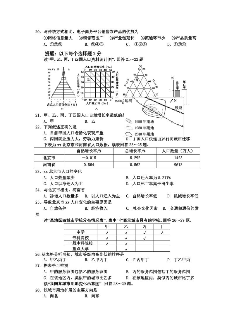 2019-2020年高一下学期期末考试地理试题 含答案(VIII).doc_第3页