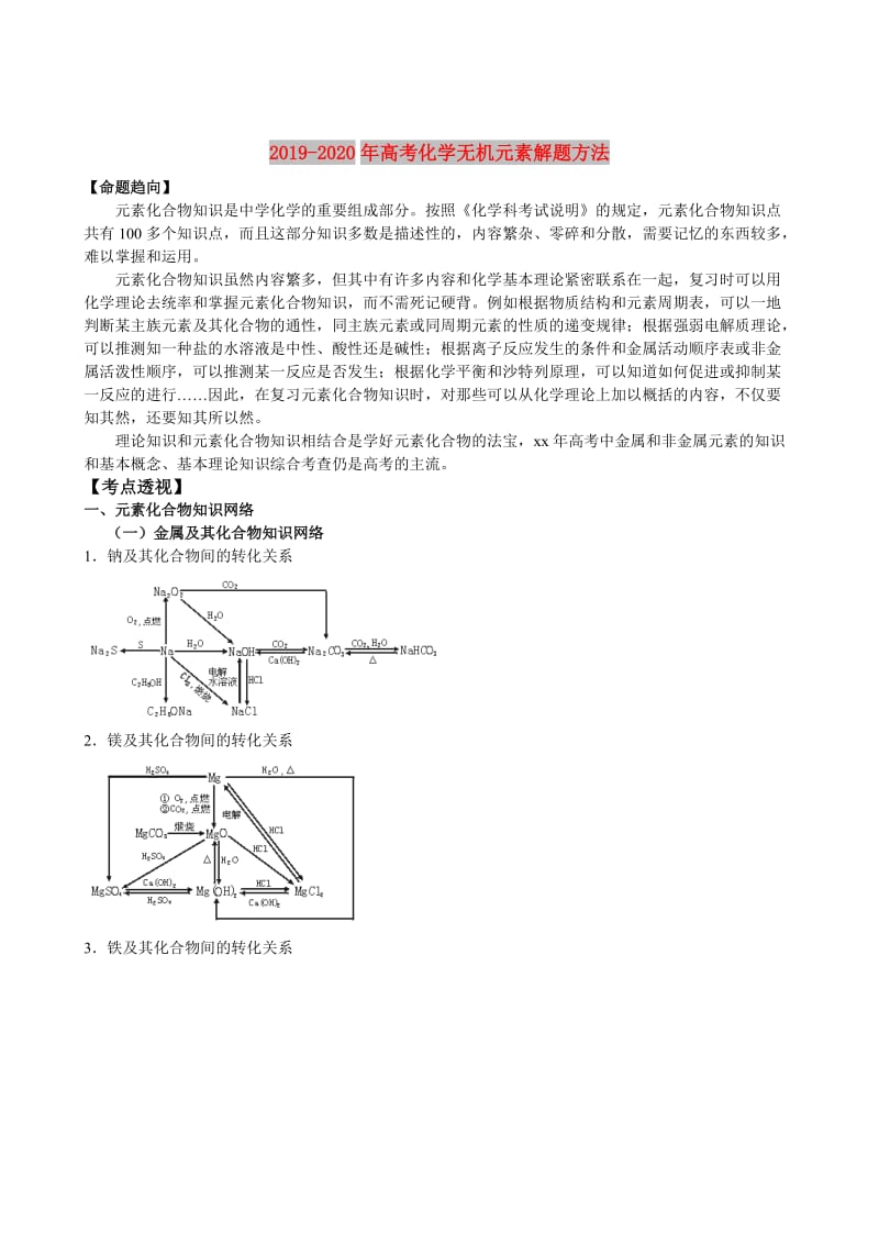 2019-2020年高考化学无机元素解题方法.doc_第1页