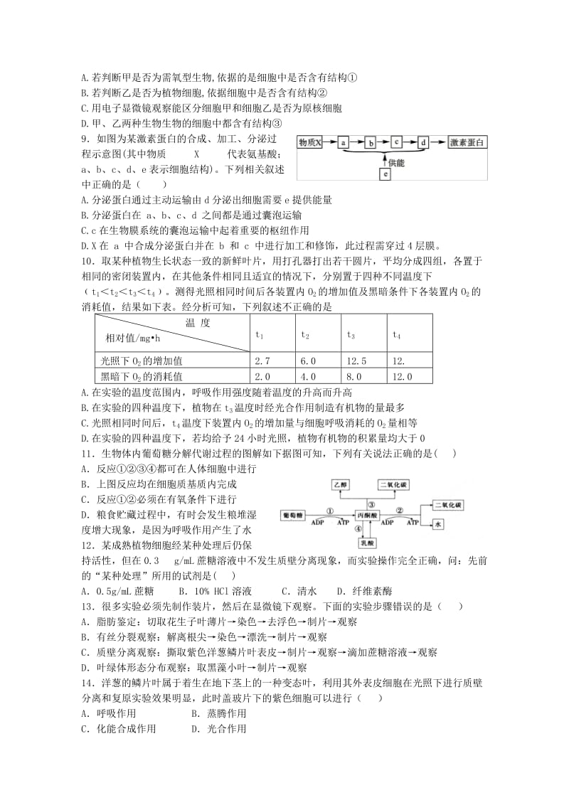 2019-2020年高一上学期期末考试生物模拟试题（一）含答案.doc_第2页