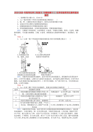 2019-2020年高考化學(xué)二輪復(fù)習(xí) 專(zhuān)題檢測(cè)十二 化學(xué)實(shí)驗(yàn)常用儀器和基本操作.doc