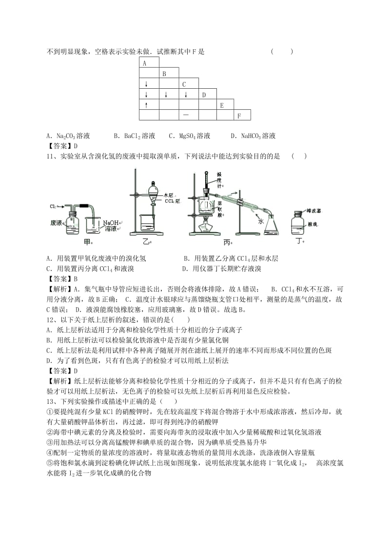 2019-2020年高考化学二轮复习 全国卷近5年模拟试题分考点汇编 物质的分离和提纯（含解析）.doc_第3页