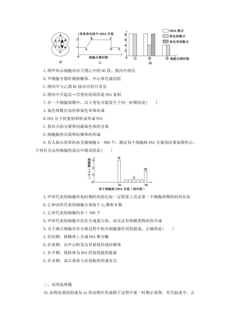 2019-2020年高考生物二轮专题复习 第一部分训练5　细胞的增殖和受精作用 新人教版.doc_第2页