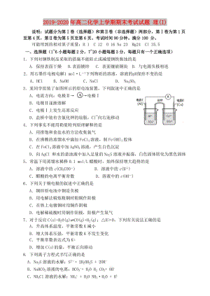 2019-2020年高二化學上學期期末考試試題 理(I).doc