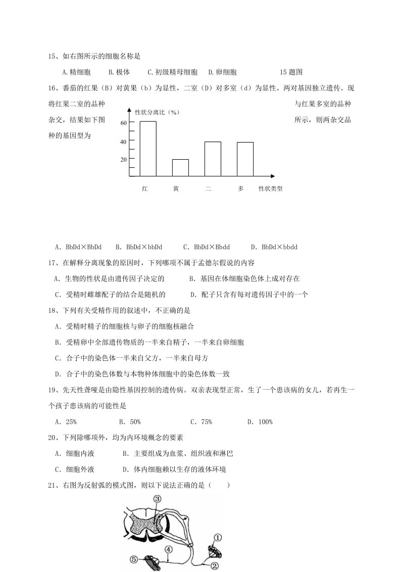 2019-2020年高二生物下学期学业水平模拟测试2月试题.doc_第3页