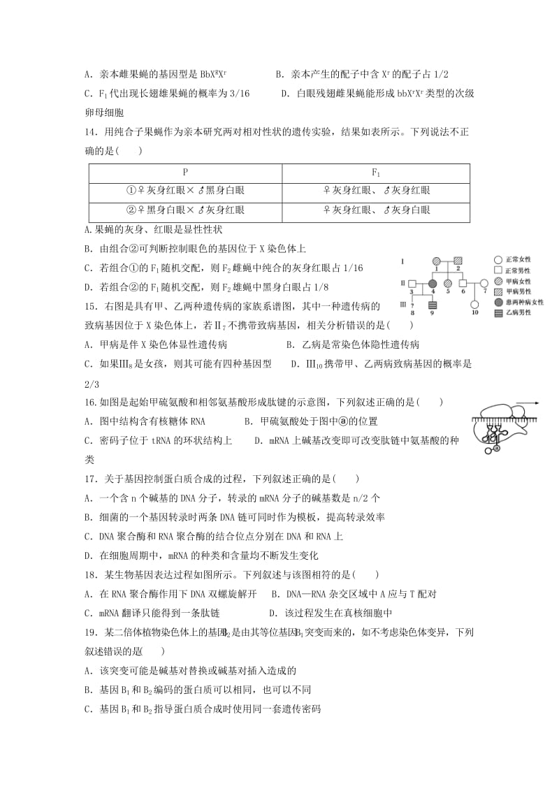 2019-2020年高二生物下学期期中试题理(I).doc_第3页