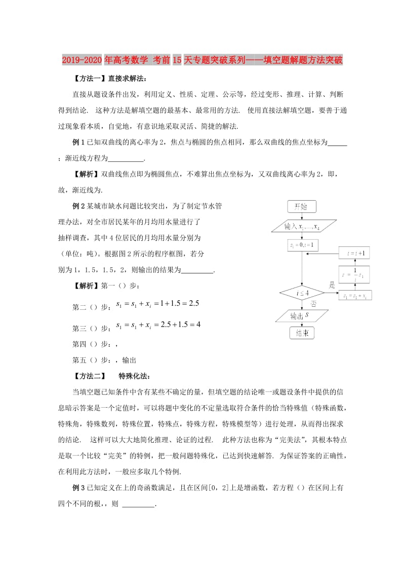 2019-2020年高考数学 考前15天专题突破系列——填空题解题方法突破.doc_第1页