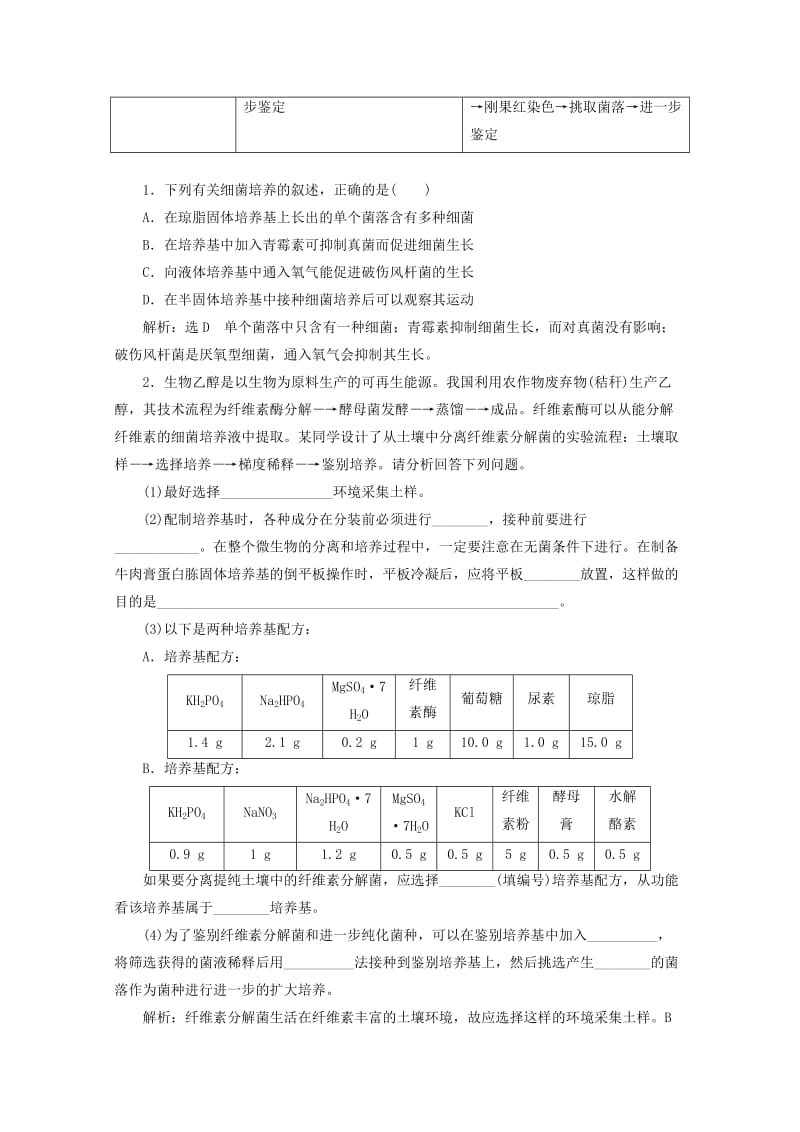 2019-2020年高中生物专题2微生物的培养与应用专题培养基与微生物的分离练习新人教版.doc_第2页