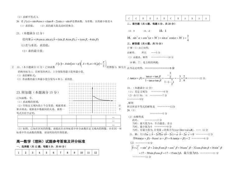 2019-2020年高一上学期期末试题（数学理）.doc_第2页