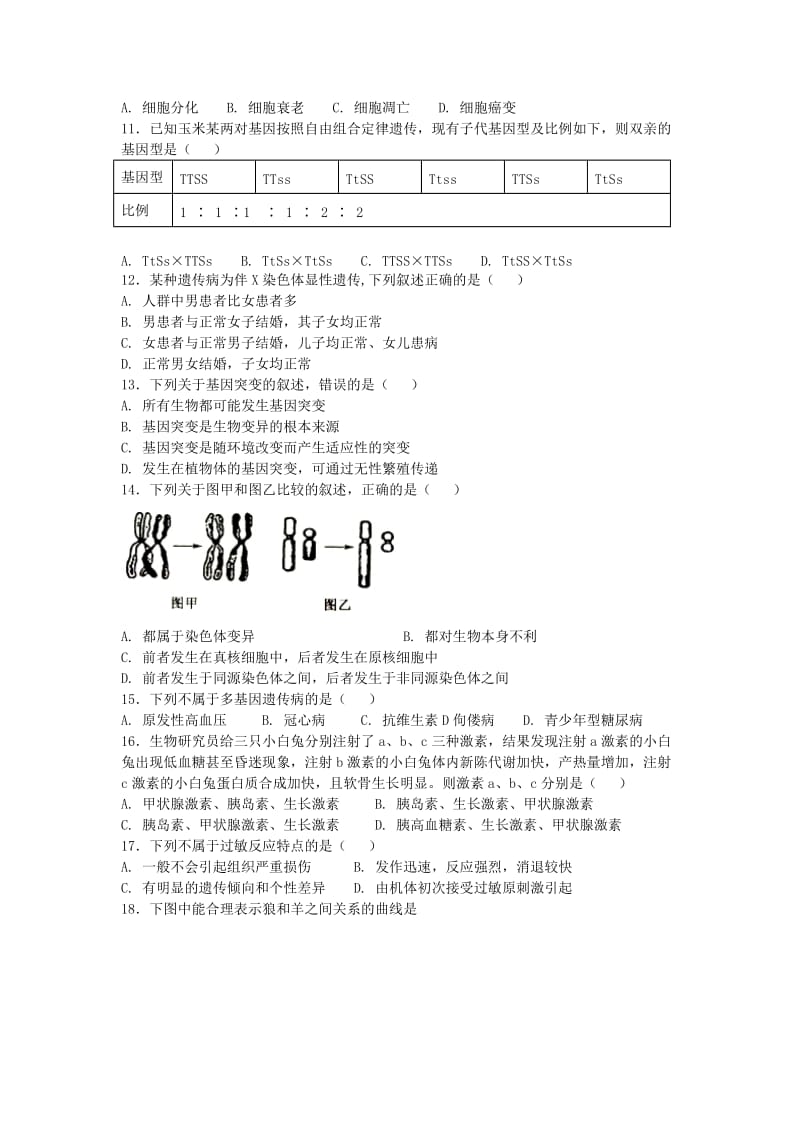 2019-2020年高二生物下学期夏季会考二模考试试题.doc_第2页