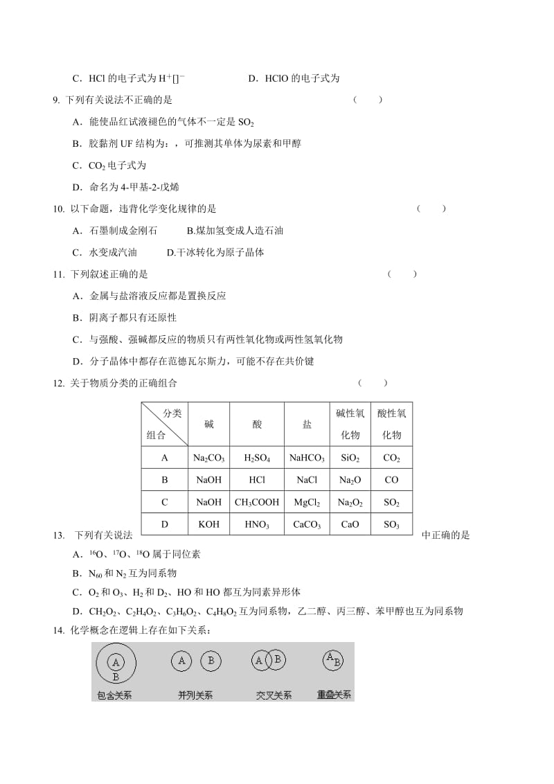 2019-2020年高考二轮复习考案：专题一《物质的组成、性质和分类 化学用语》.doc_第2页