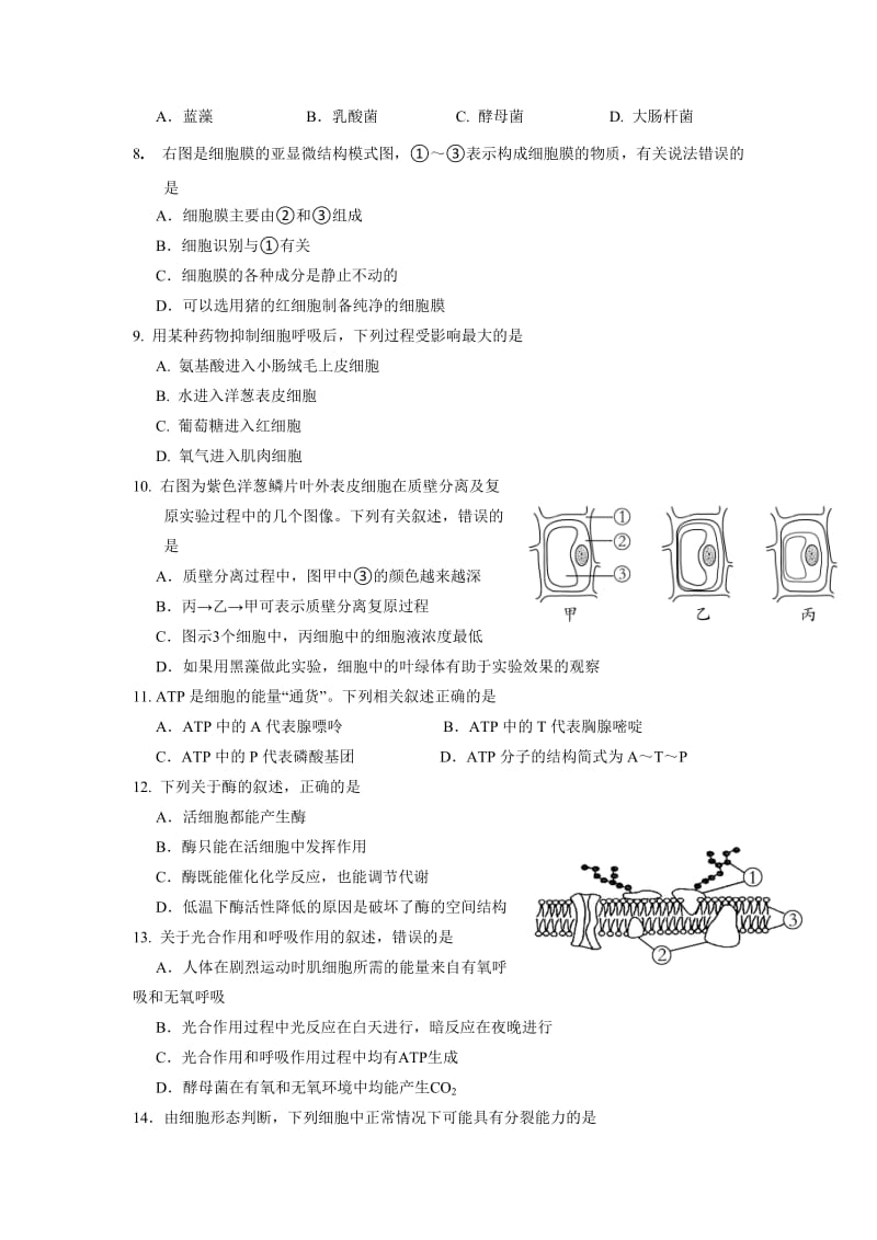 2019-2020年高二上学期期末统考生物（必修）试题含答案.doc_第2页