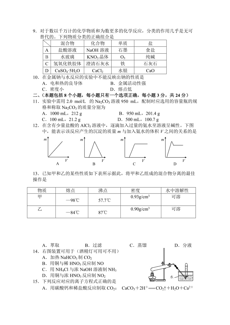 2019-2020年高一上学期期末综合练习 化学（二） 含答案.doc_第2页