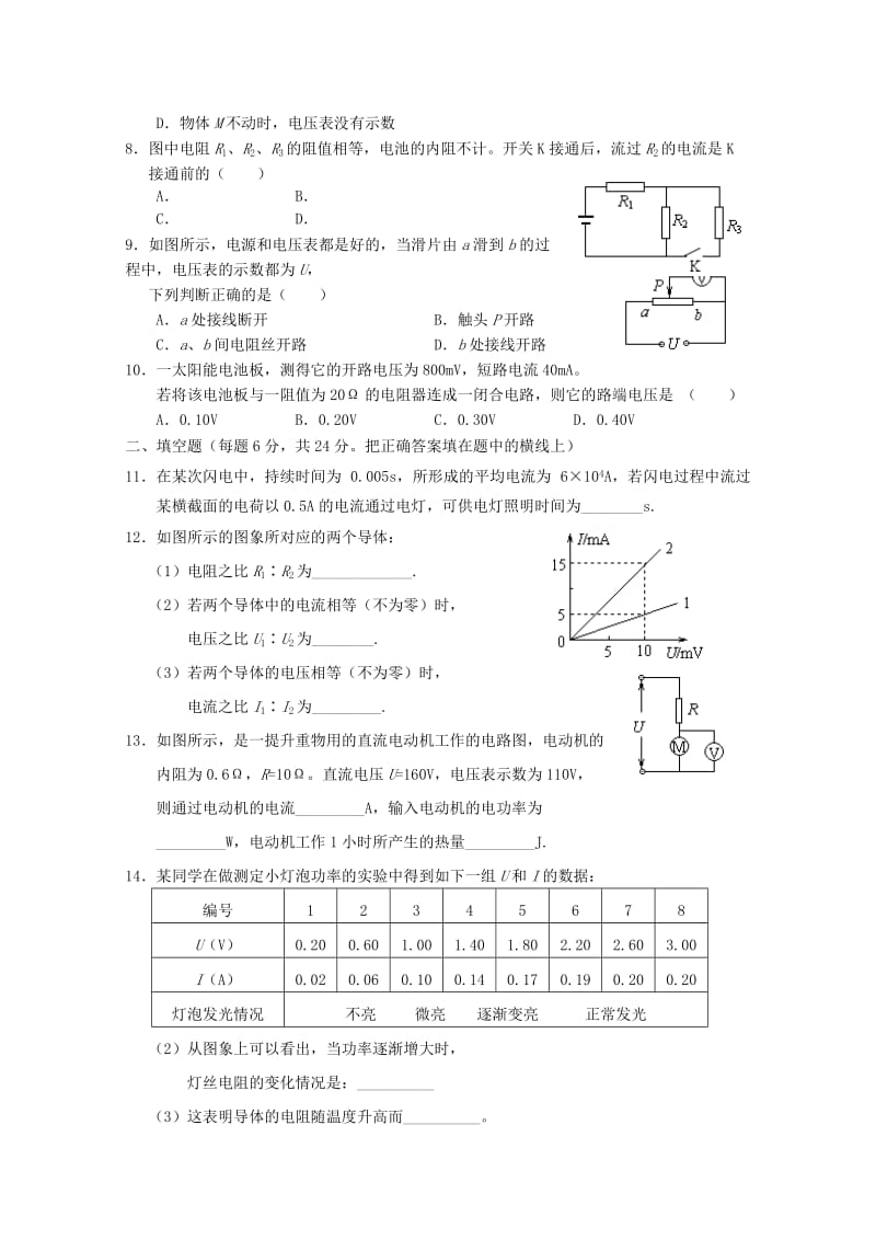 2019-2020年高二物理上学期第一次段考试题(II).doc_第2页