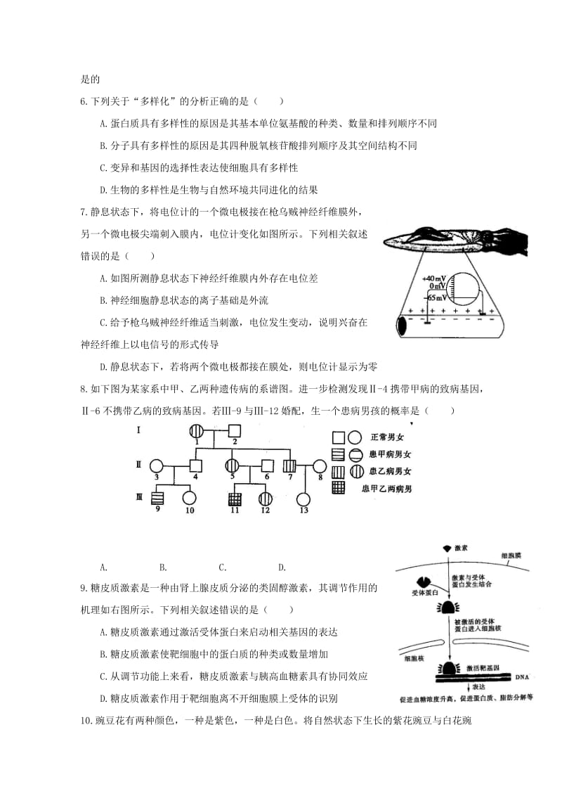 2019-2020年高二生物上学期12月月考试题(VI).doc_第2页