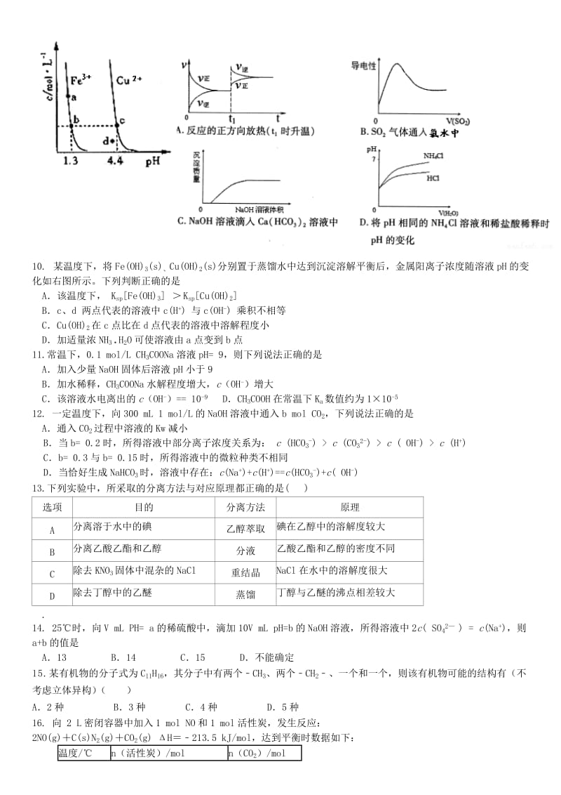 2019-2020年高二化学上学期期末考试试题（实验班）.doc_第2页