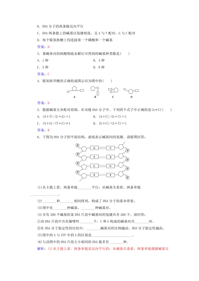 2019-2020年高中生物第3章基因的本质第2节DNA分子的结构检测试题新人教版必修.doc_第3页