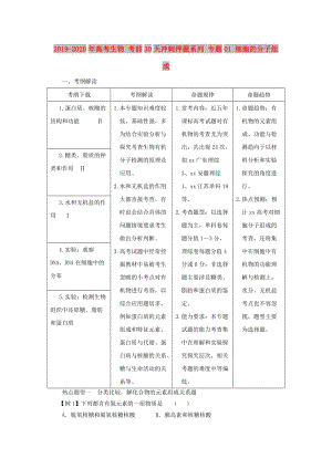 2019-2020年高考生物 考前30天沖刺押題系列 專(zhuān)題01 細(xì)胞的分子組成.doc