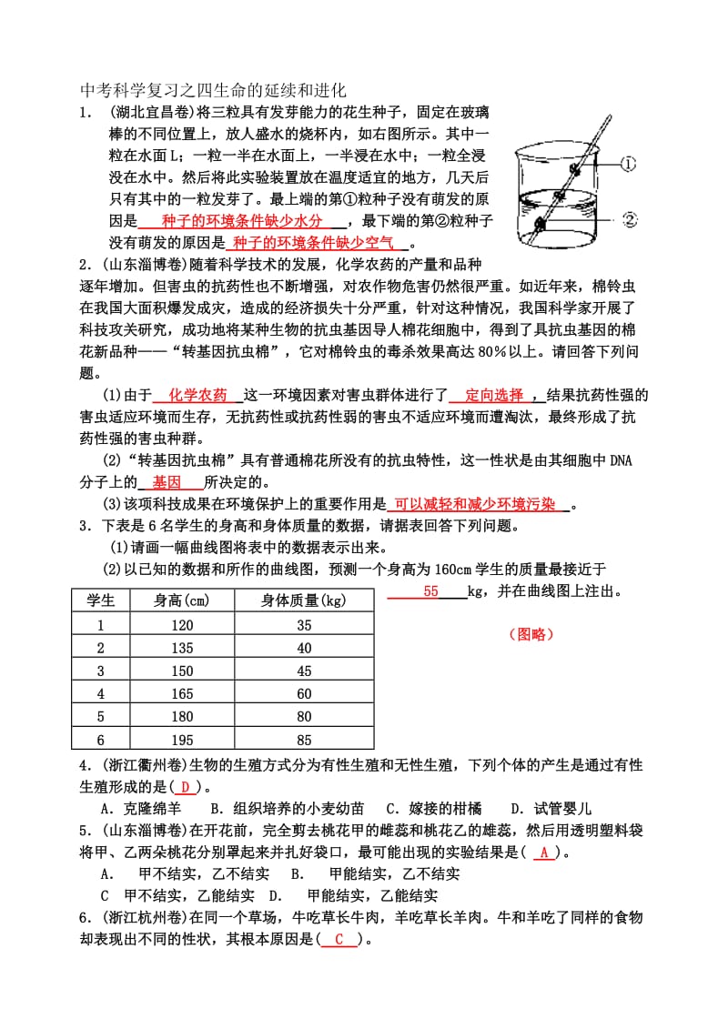 中考科学复习之四生命的延续和进化含答案.doc_第1页