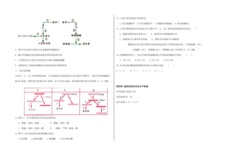 2019-2020年高考生物 学考例题解析及系列练习 第4章 基因的表达 新人教版必修2.doc_第3页