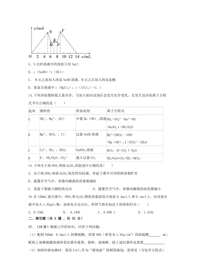 2019-2020年高一化学下学期期中试题新人教版.doc_第3页