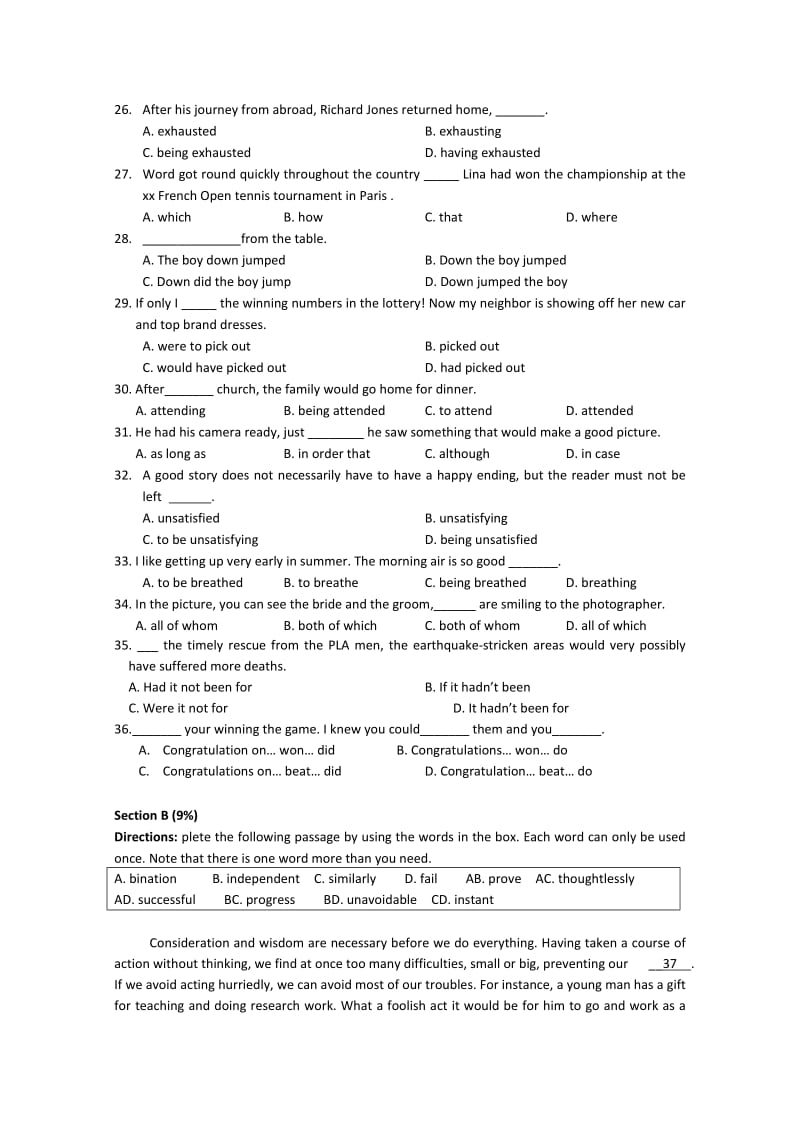 2019-2020年高二上学期期中考试 英语试题（含答案）.doc_第3页