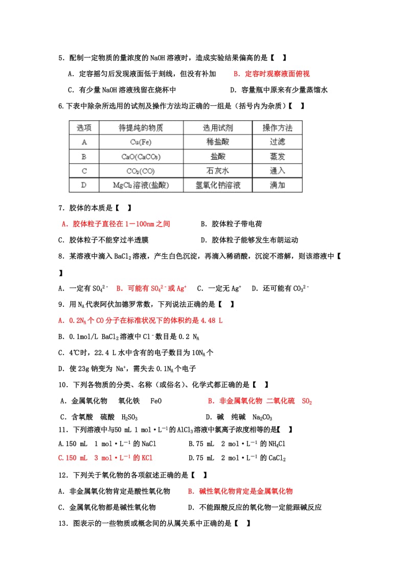 2019-2020年高一上学期期中质量检测化学试题 Word版含答案.doc_第2页