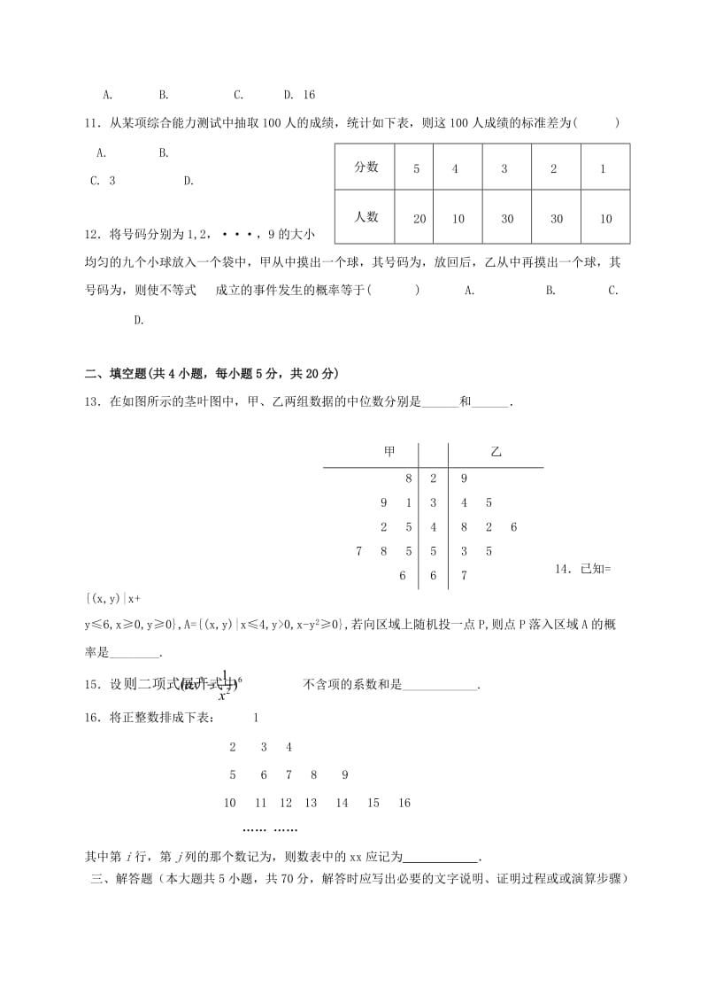 2019-2020年高二数学下学期第一次月考试题A卷.doc_第2页