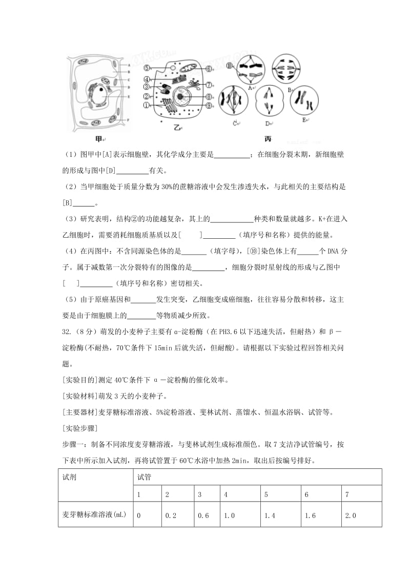 2019-2020年高二上学期复习训练（四）理综生物试题 含答案.doc_第3页