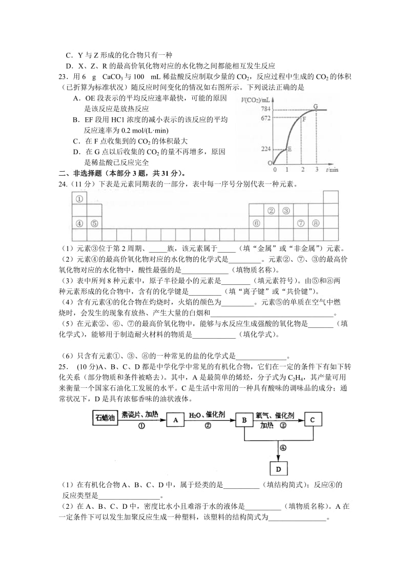 2019-2020年高一下学期期末抽测化学试题 含答案.doc_第3页