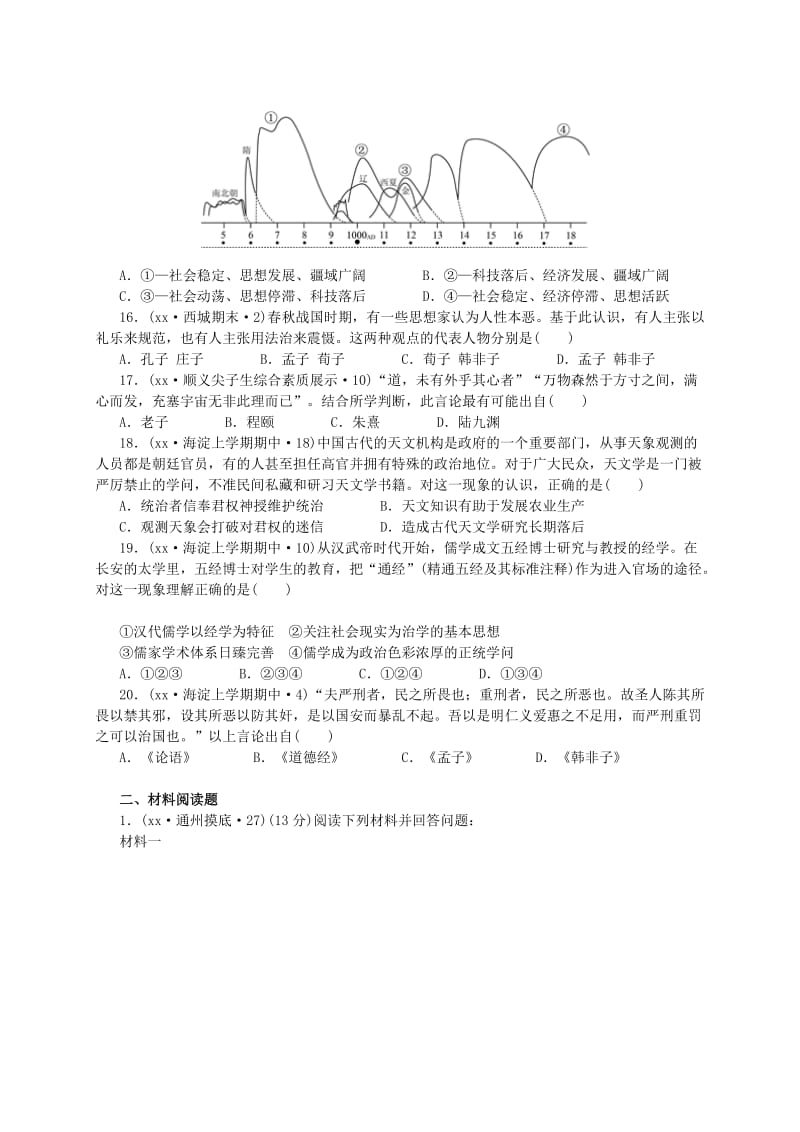 2019-2020年高考历史二轮复习试题分类汇编 专题3 中国古代传统文化的主流思想.doc_第3页