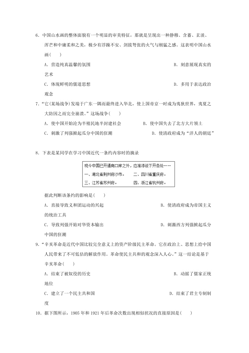 2019-2020年高二历史学业水平模拟试题一.doc_第2页