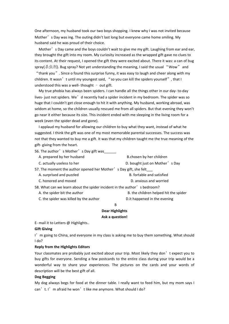 2019-2020年高考仿真模拟考试英语试题 含答案.doc_第3页