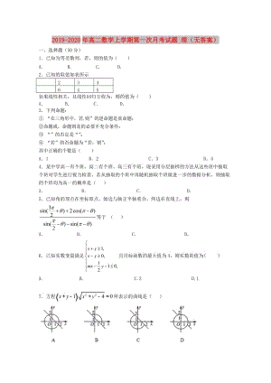 2019-2020年高二數(shù)學(xué)上學(xué)期第一次月考試題 理（無答案）.doc