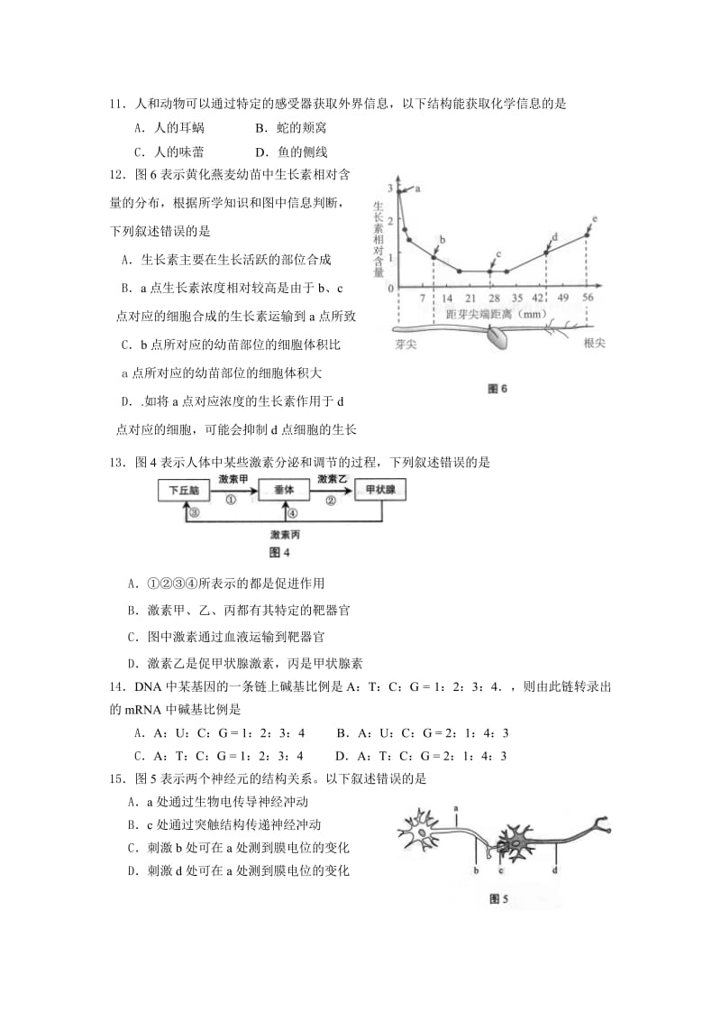 2019-2020年高二下学期期中考试生物试题 无答案.doc_第2页