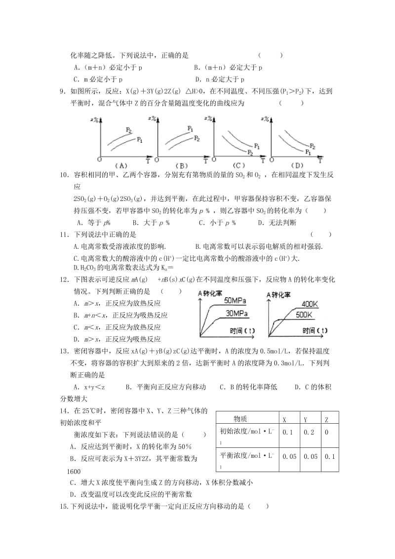 2019-2020年高二化学上学期第一阶段考试试题理.doc_第2页