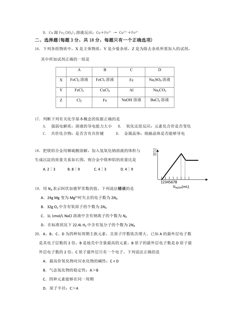 2019-2020年高二上学期期中考试化学试题.doc_第3页