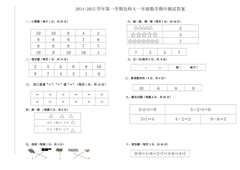 2014-2015学年第一学期北师大一年级数学期中测试题及答案.doc_第3页