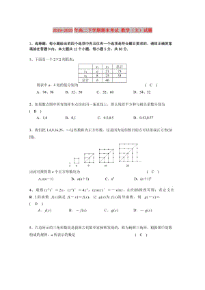 2019-2020年高二下學(xué)期期末考試 數(shù)學(xué)（文）試題.doc