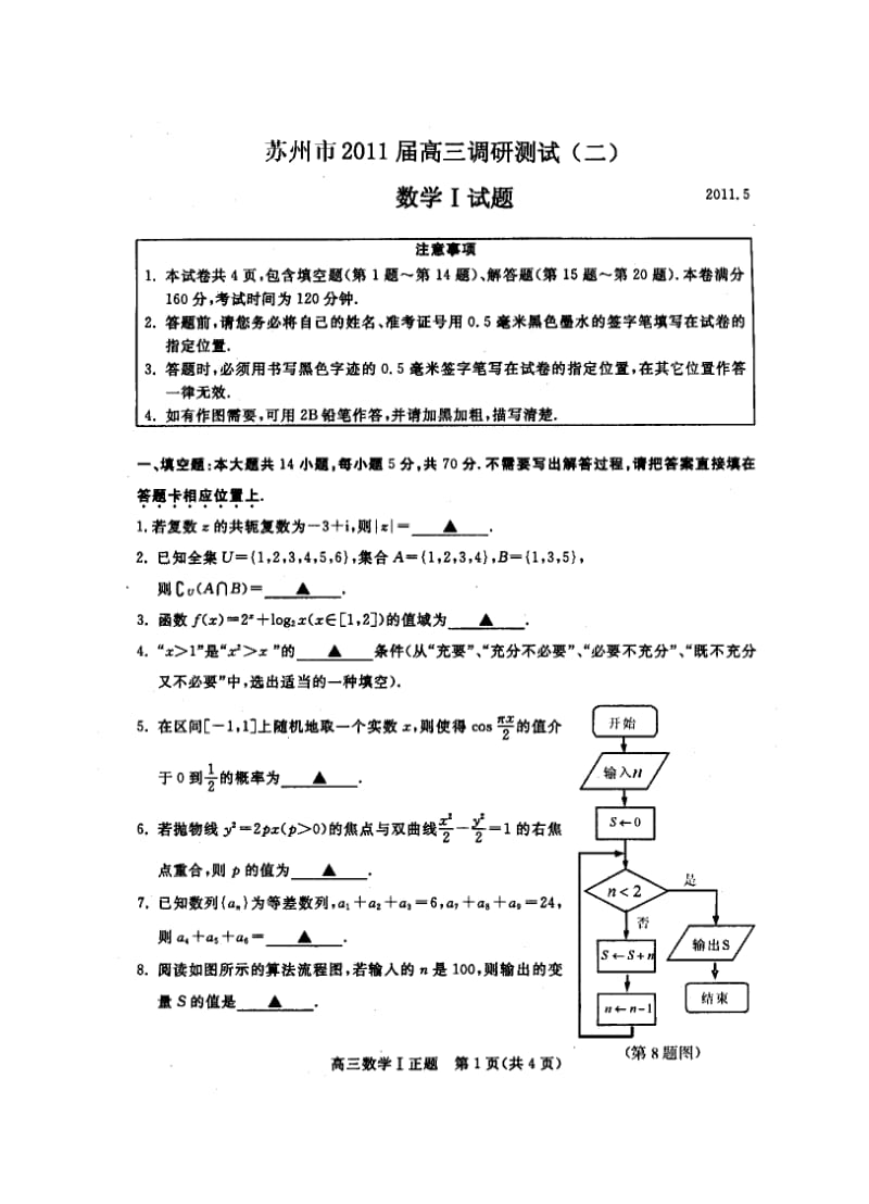 2011苏州市高三二模数学试题及答案.doc_第1页