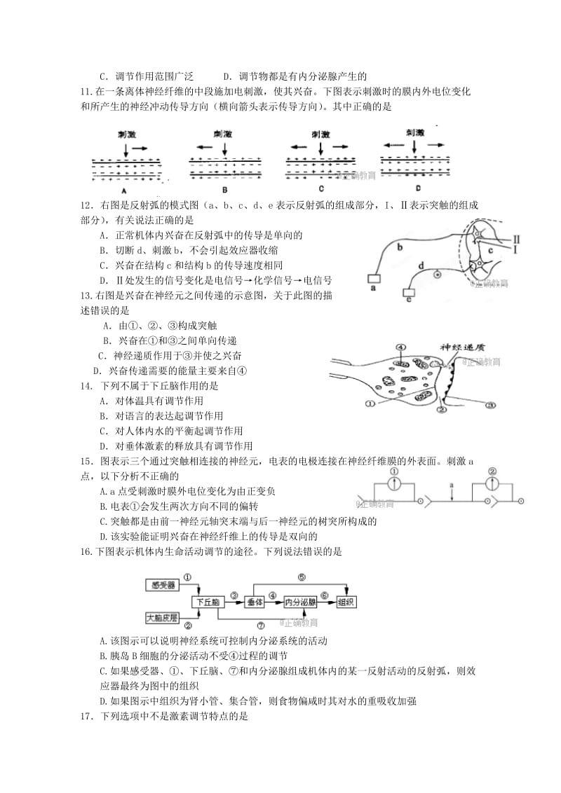 2019-2020年高二生物上学期期中检测试题(I).doc_第2页