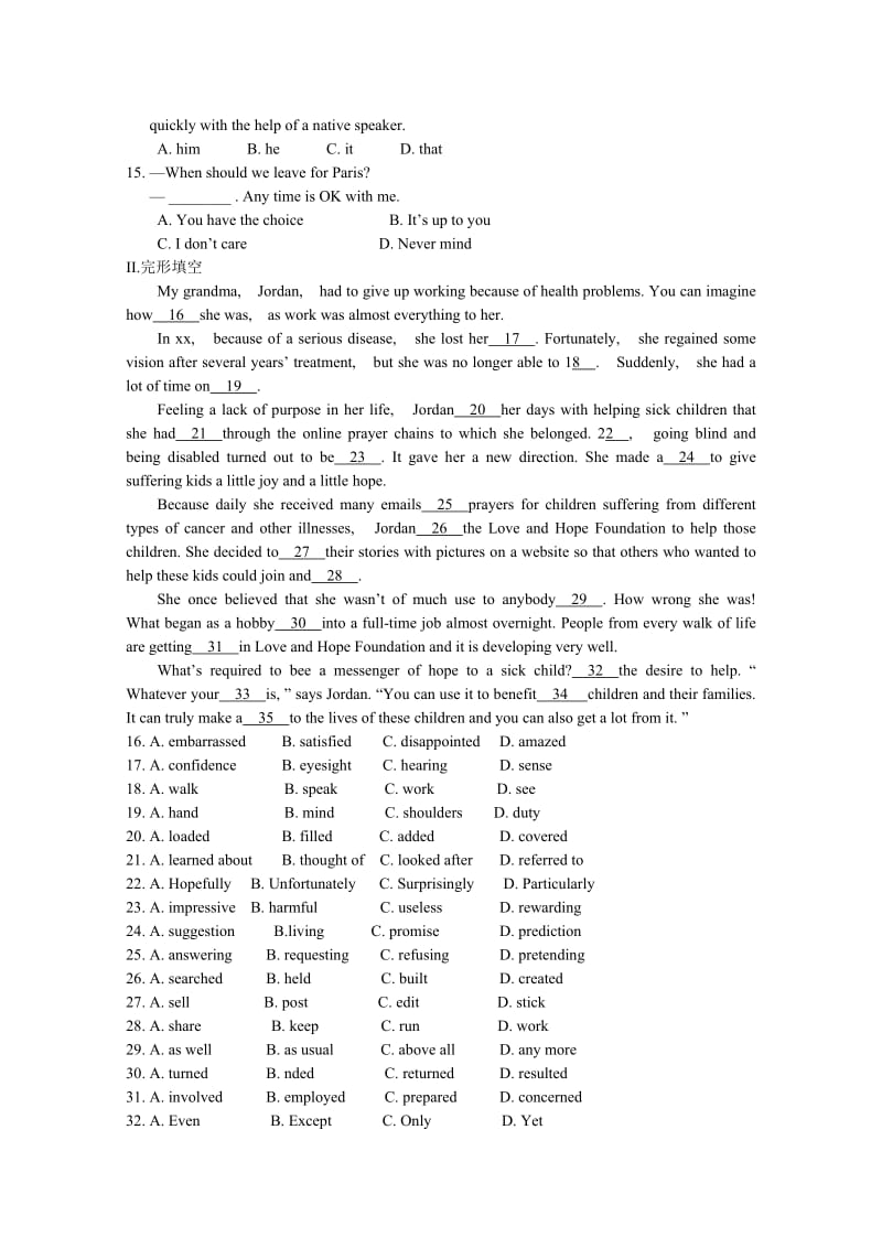 2019-2020年高一英语暑期作业（6）含答案.doc_第2页