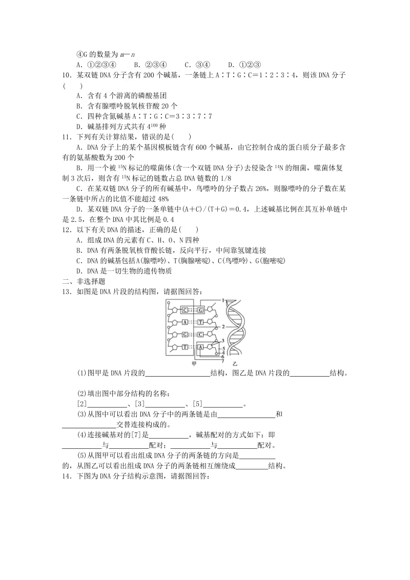 2019-2020年高中生物《3.2 DNA分子的结构》训练案新人教版必修2.doc_第2页