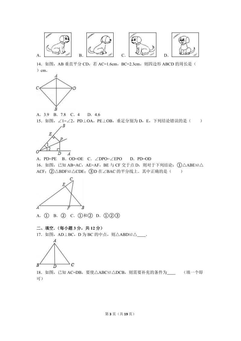 岱岳区2016-2017学年八年级上第一次月考数学试卷含答案解析.doc_第3页