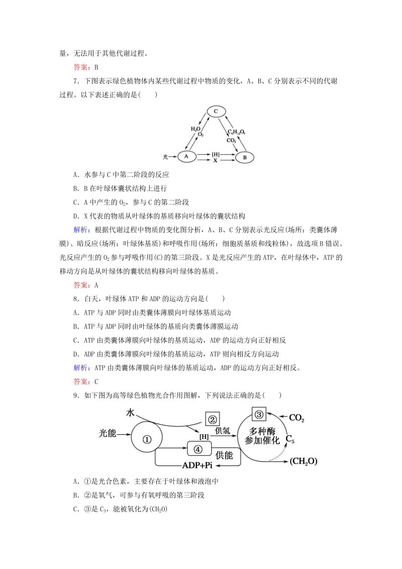 2019-2020年高中生物 5.4能量之源-光与光合作用课时作业 新人教版必修1.doc_第3页