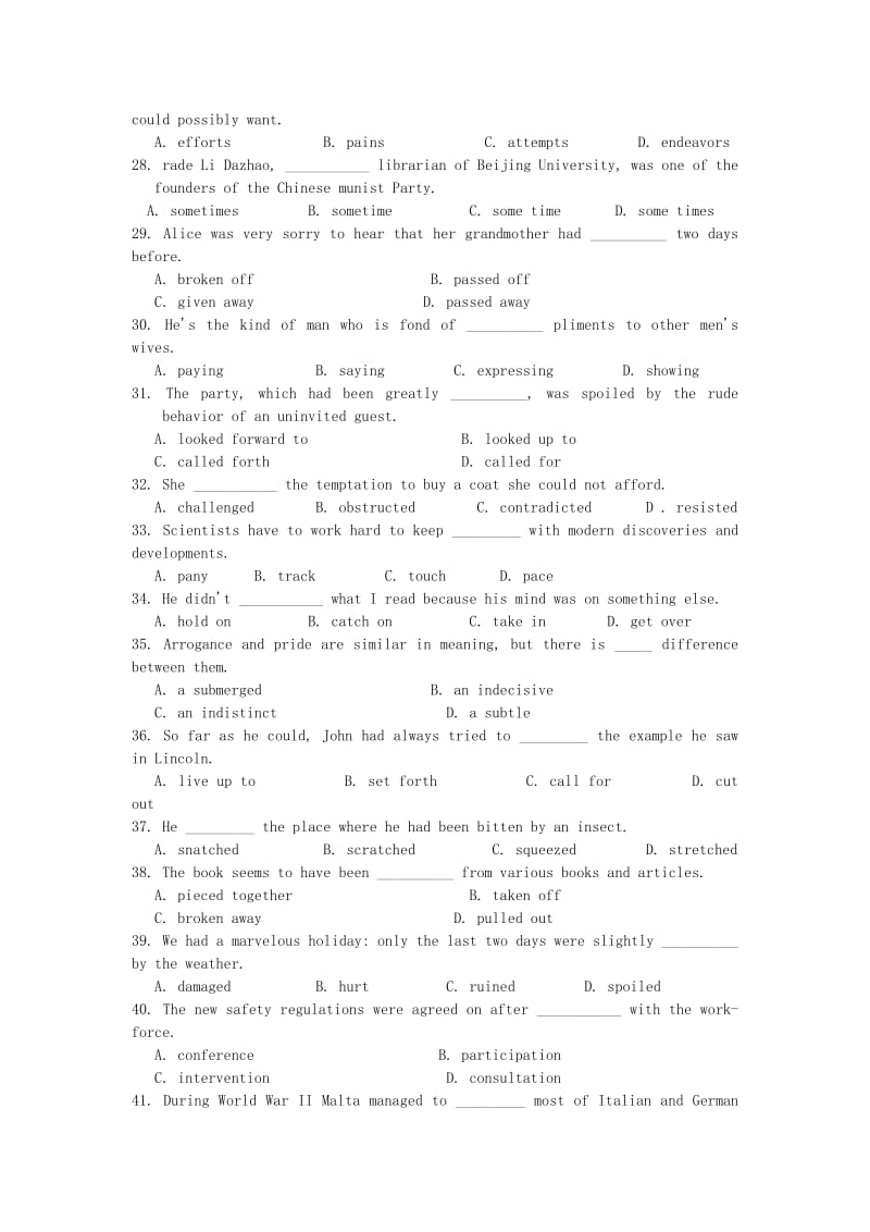 2019-2020年高三英语期末考试语法复习之语法与词汇练习题.doc_第3页