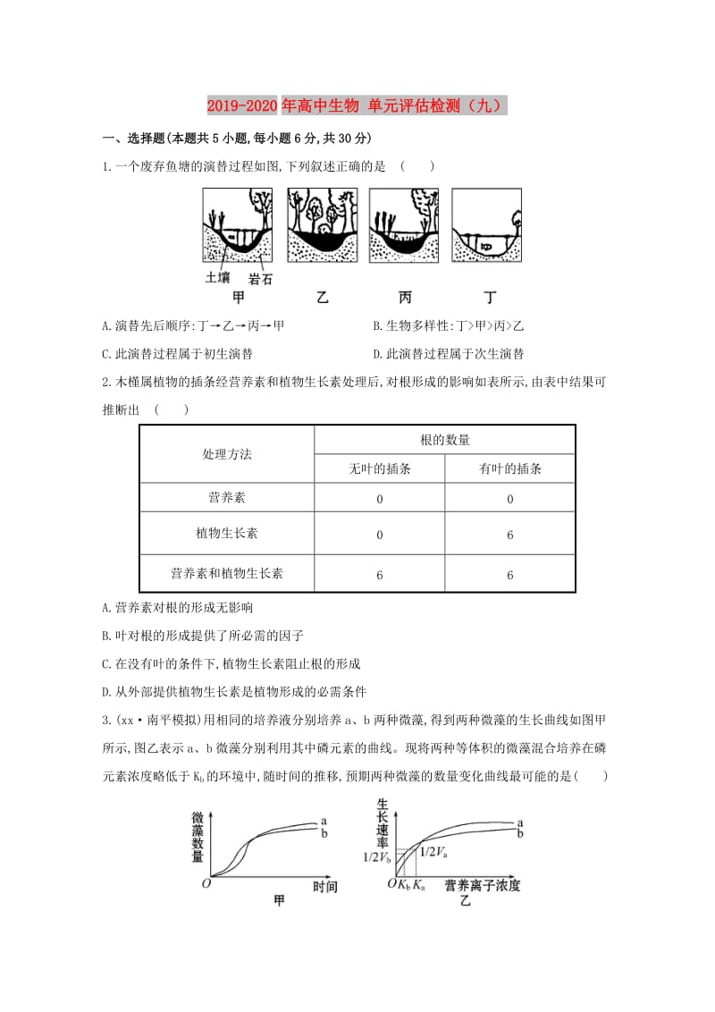 2019-2020年高中生物 单元评估检测（九） .doc_第1页