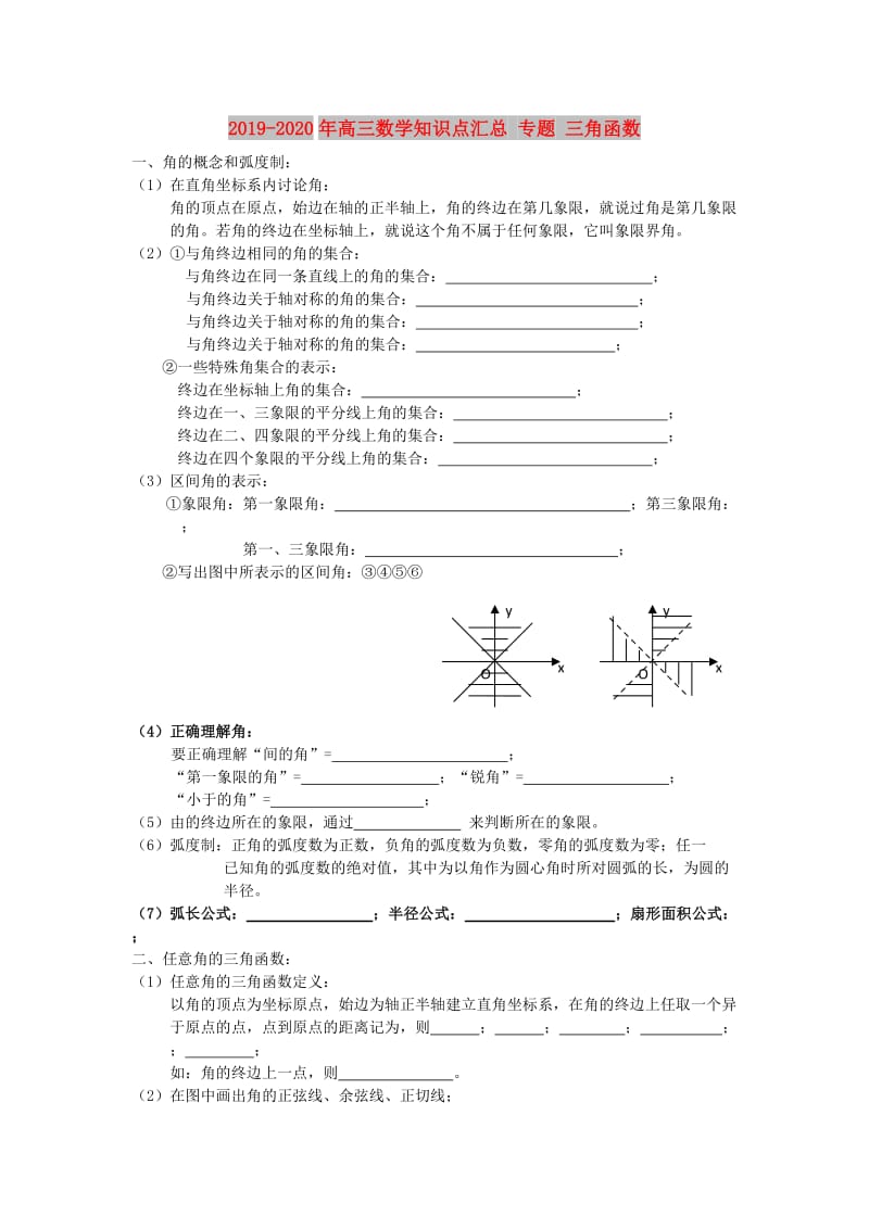 2019-2020年高三数学知识点汇总 专题 三角函数.doc_第1页